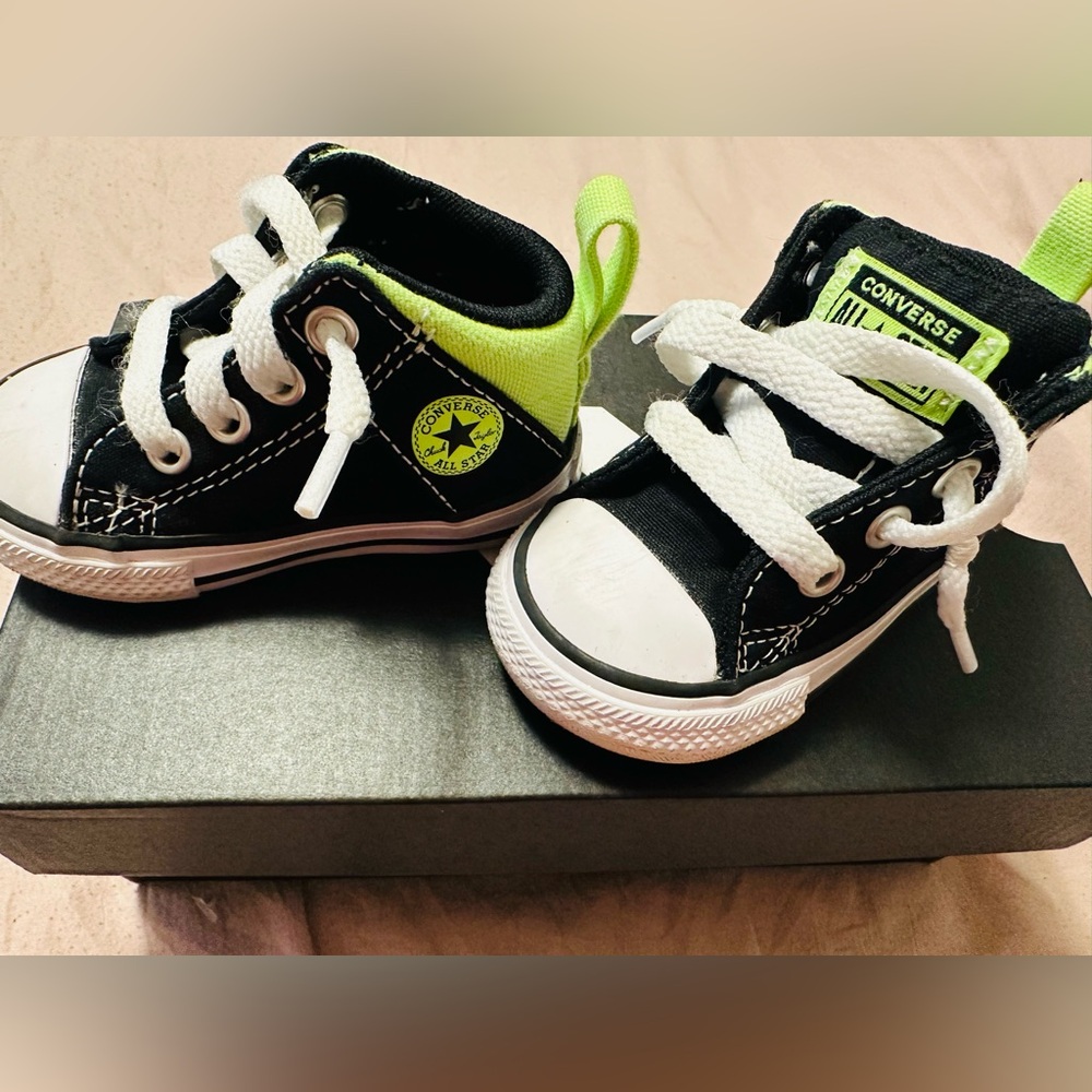 Converse Kids Sneakers in Black and Neon Green